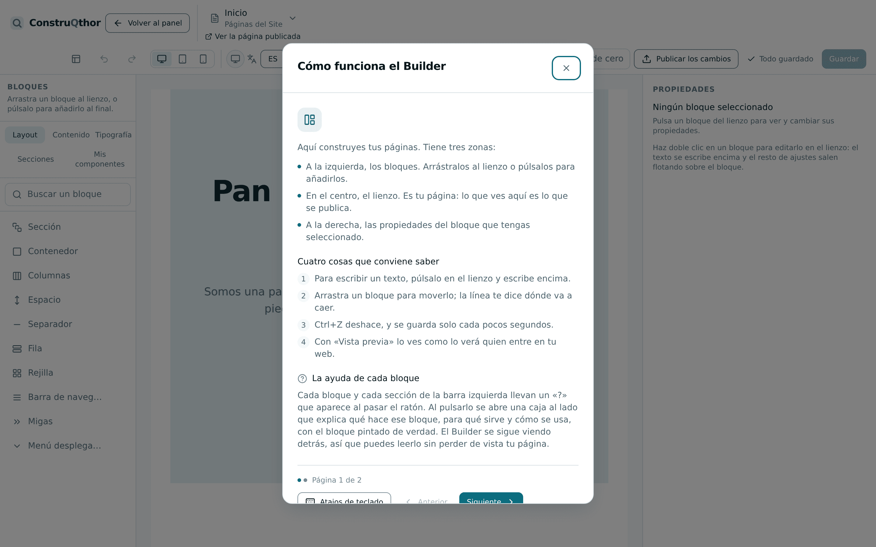 Visueller Builder mit Blöcken auf der Arbeitsfläche